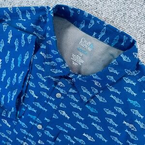 Croft & Barrow Men's 2XB Quick Dry Fishing Shirt Blue Fish Print Ventilated Back